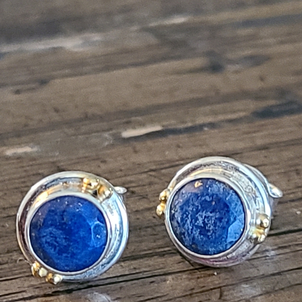 Sterling and Lapis post earrings - Picture 4 of 4